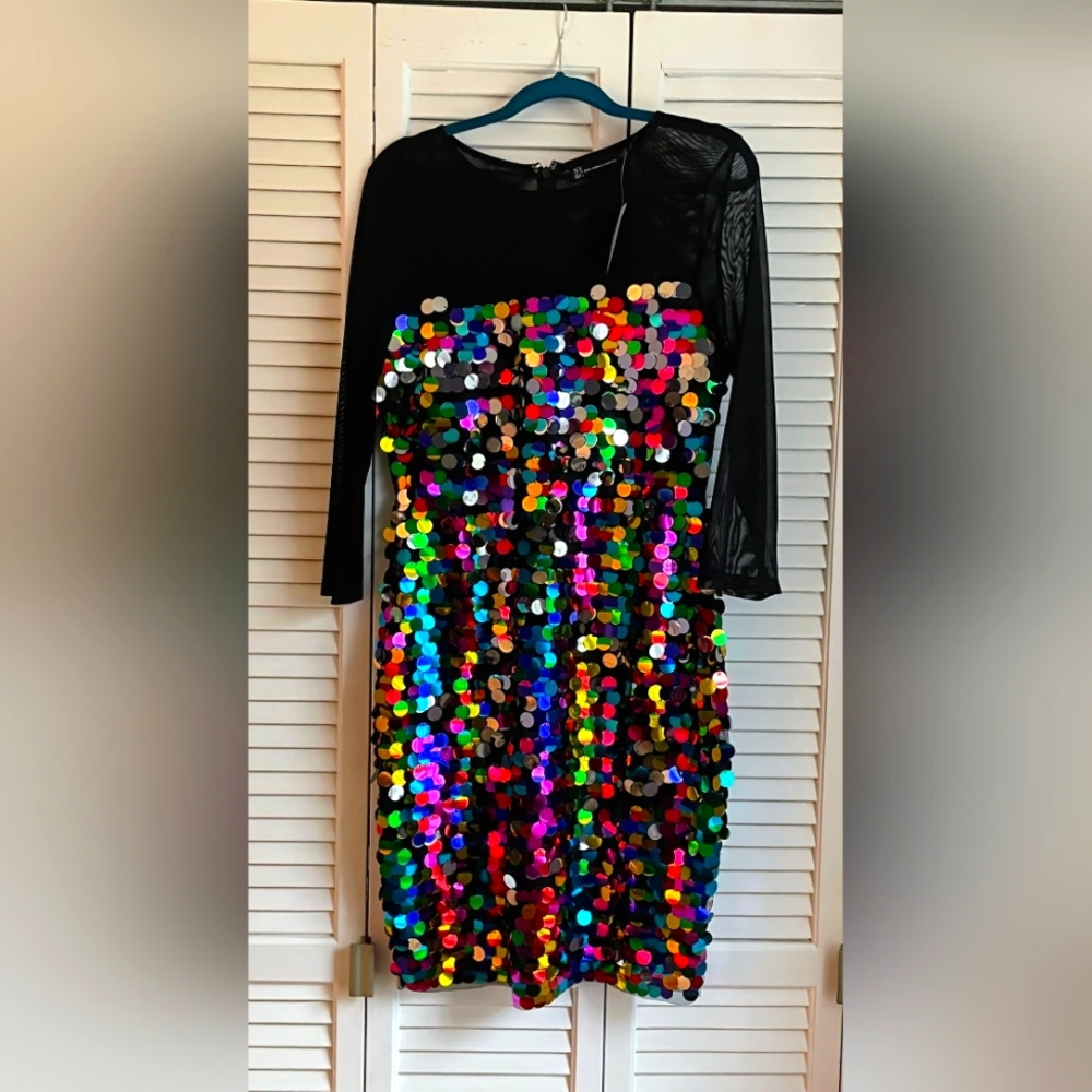 NWT - NY & Co Multicolored Mini Dress - M - SEQUINS GALORE!!